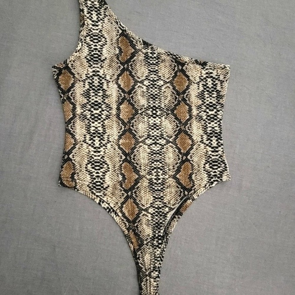 Snakeskin Print One Shoulder Bodysuit Size M - Picture 1 of 5